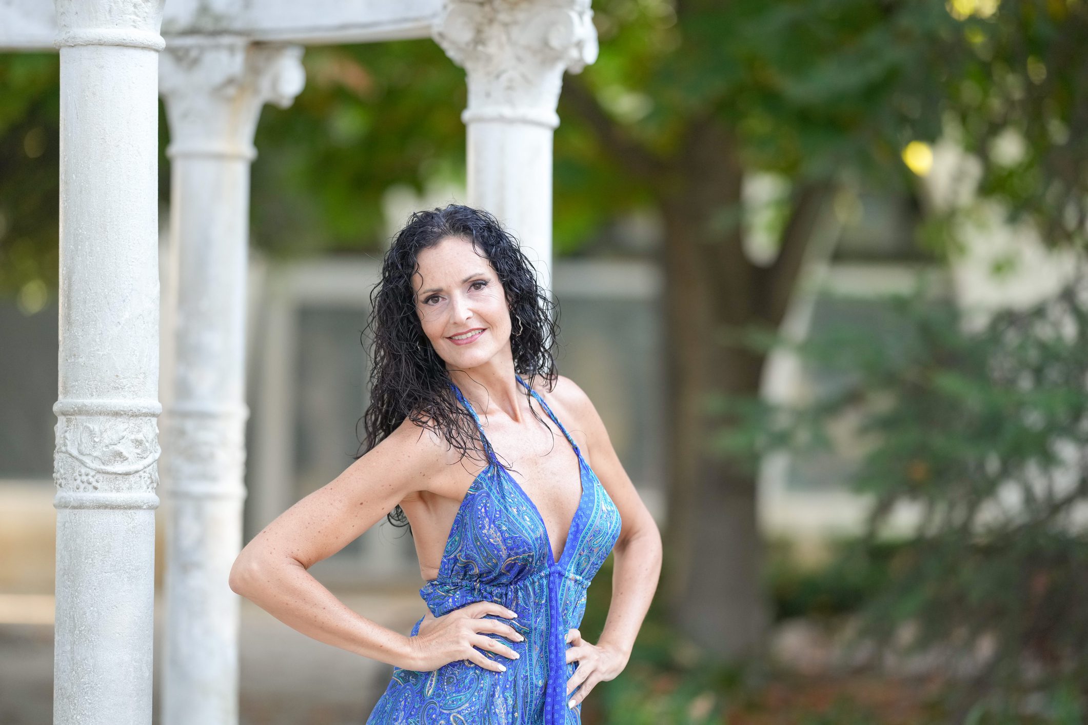 Smiling woman in garden setting