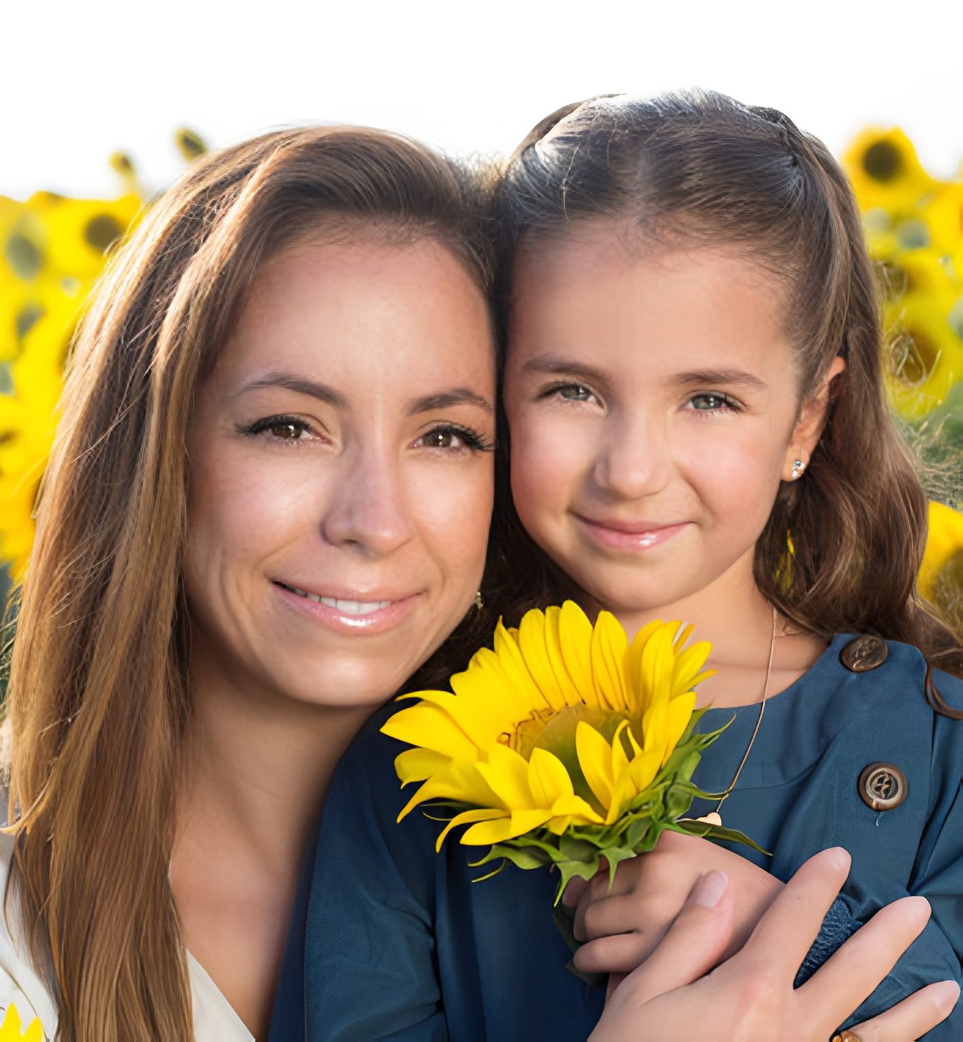 Smiling family holding sunflower