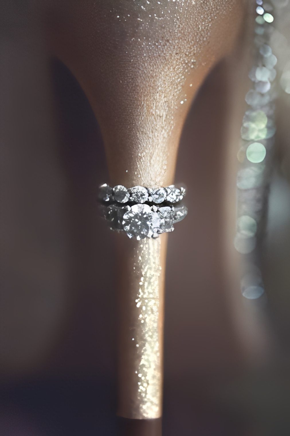 Sparkling rings on high heel shoe