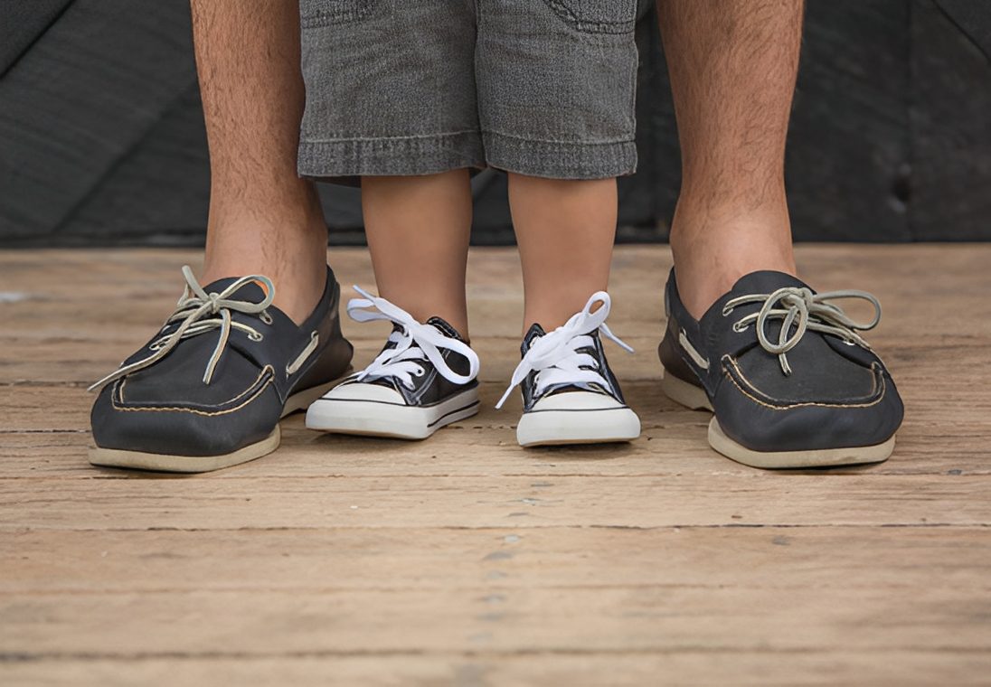 Matching shoes on wooden floor
