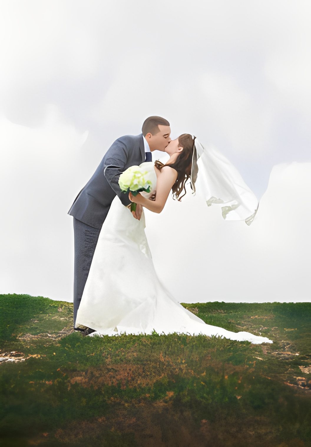 Romantic wedding couple outdoors